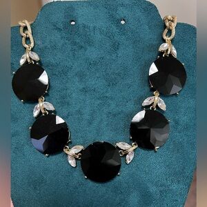 White House Black Market goldtone Black and Clear glass crystal necklace Chunky